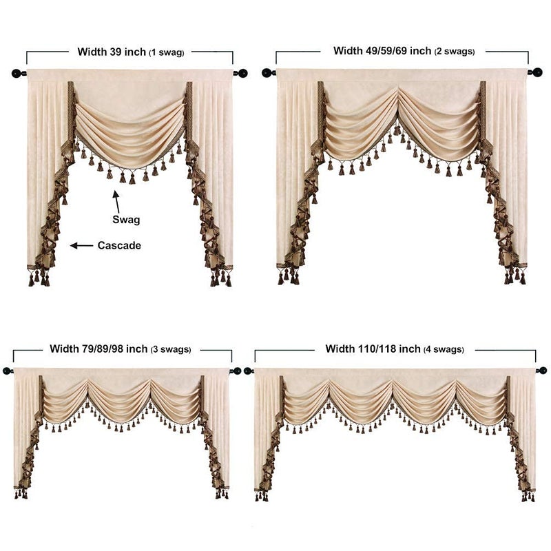 ELKCA Beige Chenille Window Curtains Valance for Living Room Waterfall Valance for Bedroom,Rod Pocket (W39 Inch, 1 Panel) - Image 5